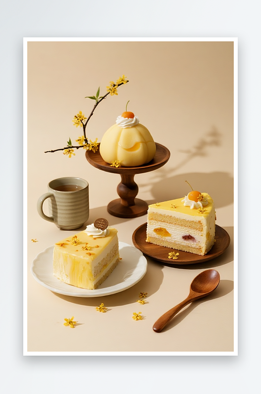 南瓜桂花蛋糕秋季蛋糕甜品糕点下午茶摄影图