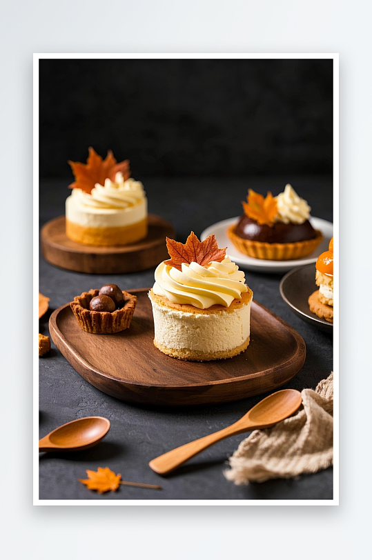 南瓜桂花蛋糕秋季蛋糕甜品糕点下午茶摄影图