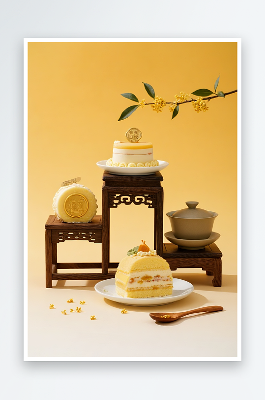 南瓜桂花蛋糕秋季蛋糕甜品糕点下午茶摄影图