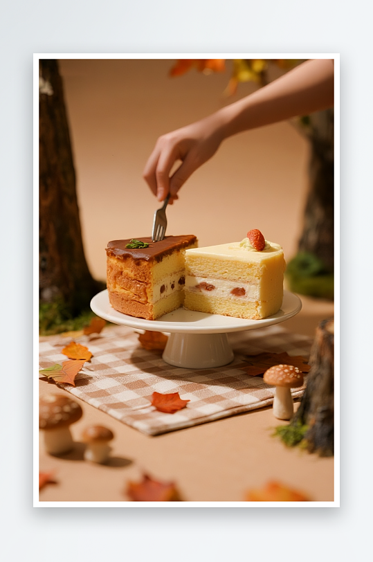 南瓜桂花蛋糕秋季蛋糕甜品糕点下午茶摄影图-众图网