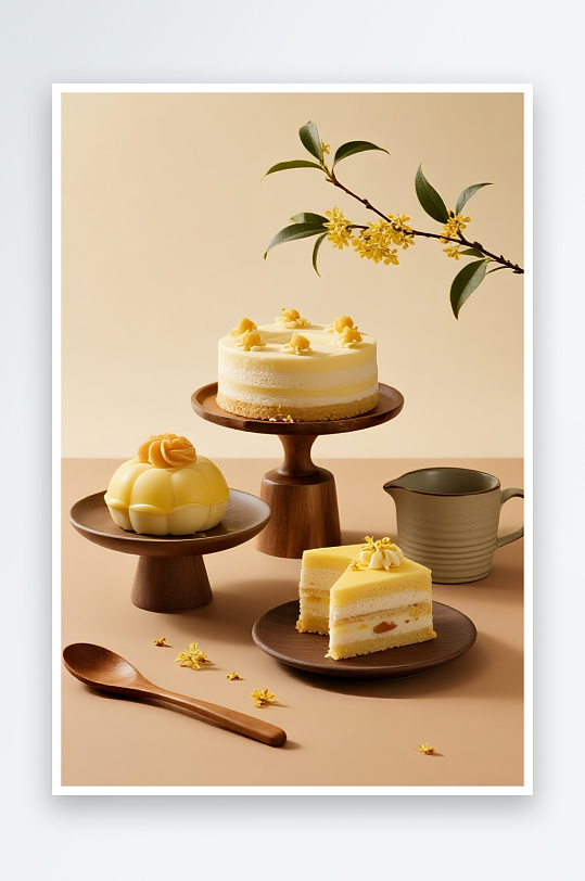 南瓜桂花蛋糕秋季蛋糕甜品糕点下午茶摄影图