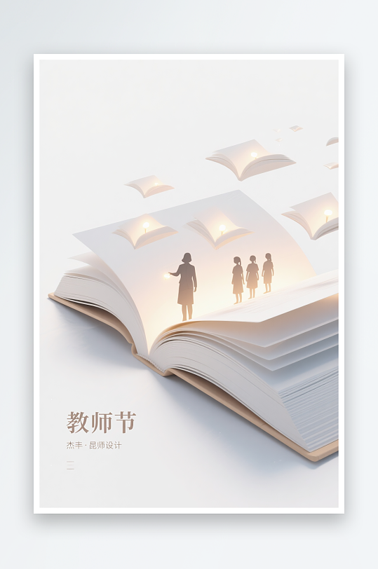 灯泡钢笔剪影教师节老师学生创意场景插画