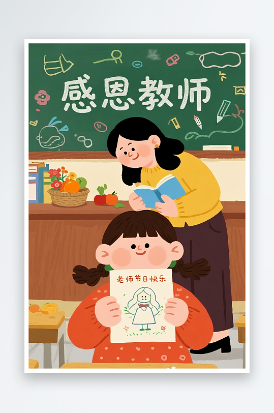 陽光教室卡通教師節(jié)老師人物插畫