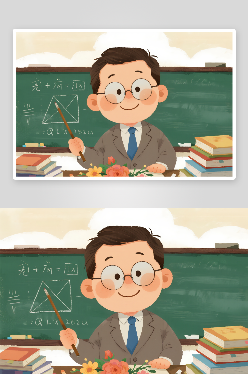 講臺(tái)上教學(xué)卡通教師節(jié)老師人物插畫素材