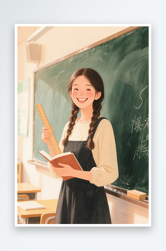 講臺(tái)上教學(xué)卡通教師節(jié)老師人物插畫