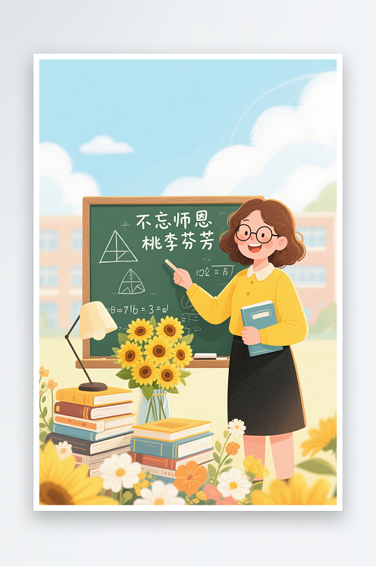 手持紙筆卡通教師節(jié)老師人物插畫