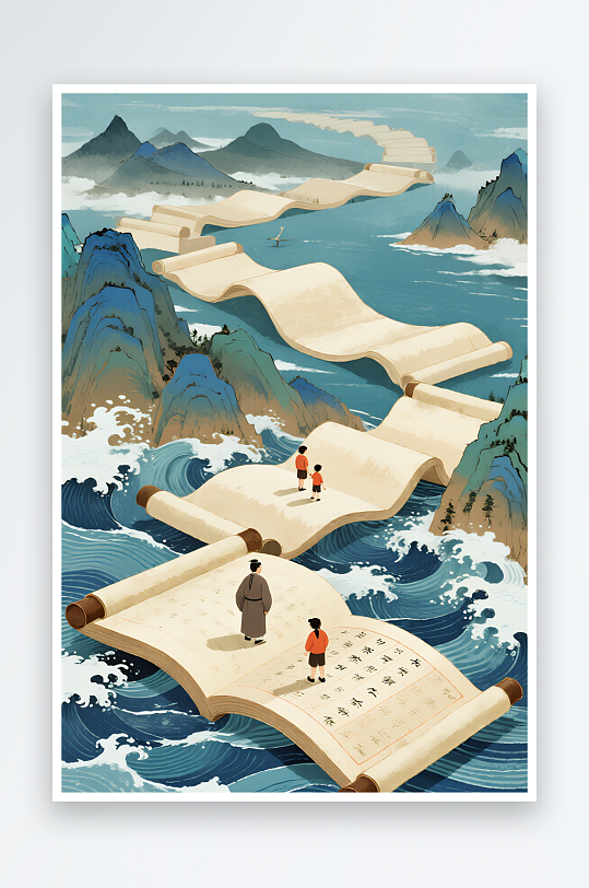 竹简毛笔中国风教师节老师人物插画-众图网