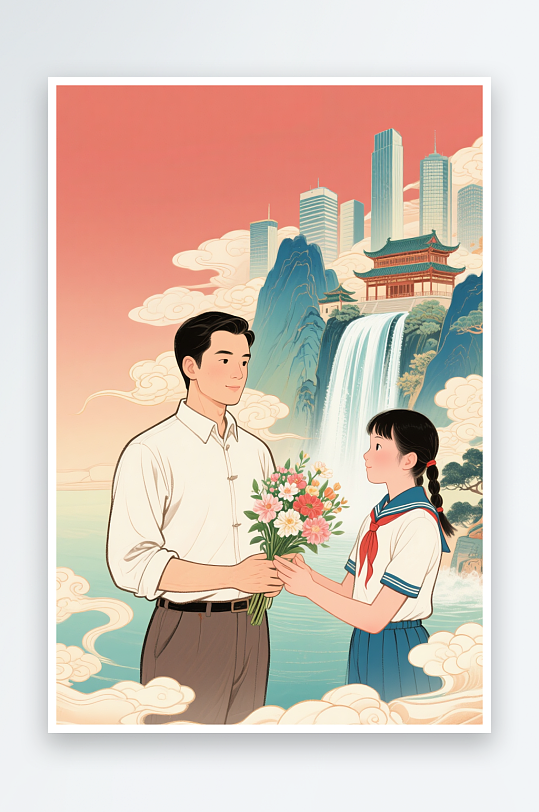 年轻教师国潮风教师节老师人物插画-众图网