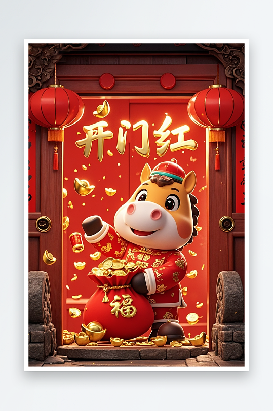 2026年新年快乐马年新年开门红插画-众图网