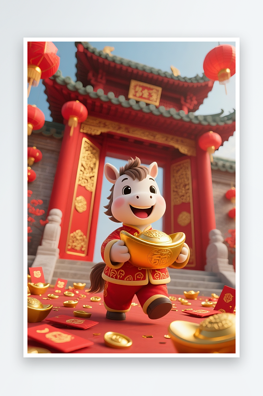 2026年唐装马年新年开门红插画-众图网