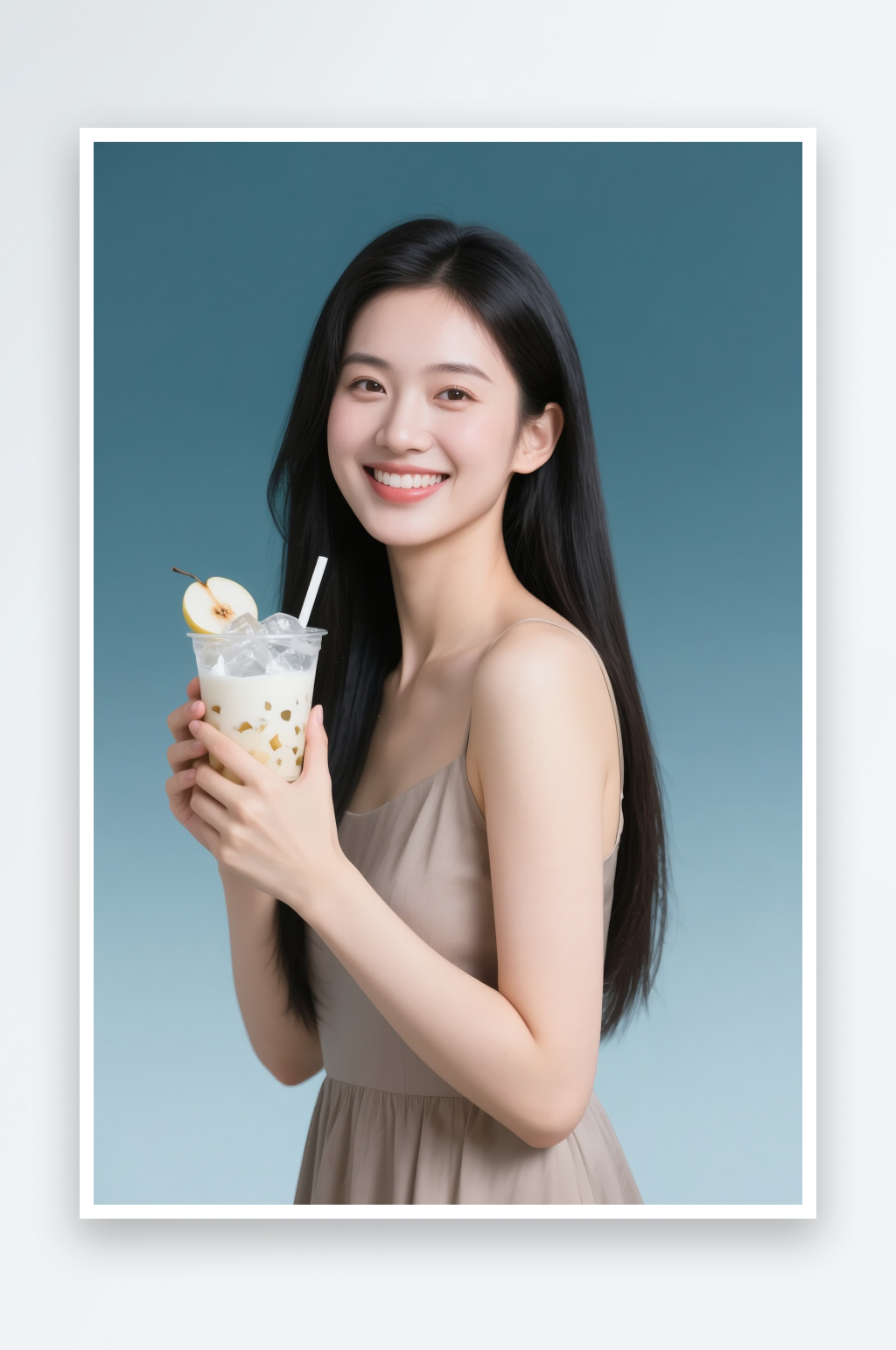 中式果茶梨子雪梨奶茶饮品水果摄影图素材