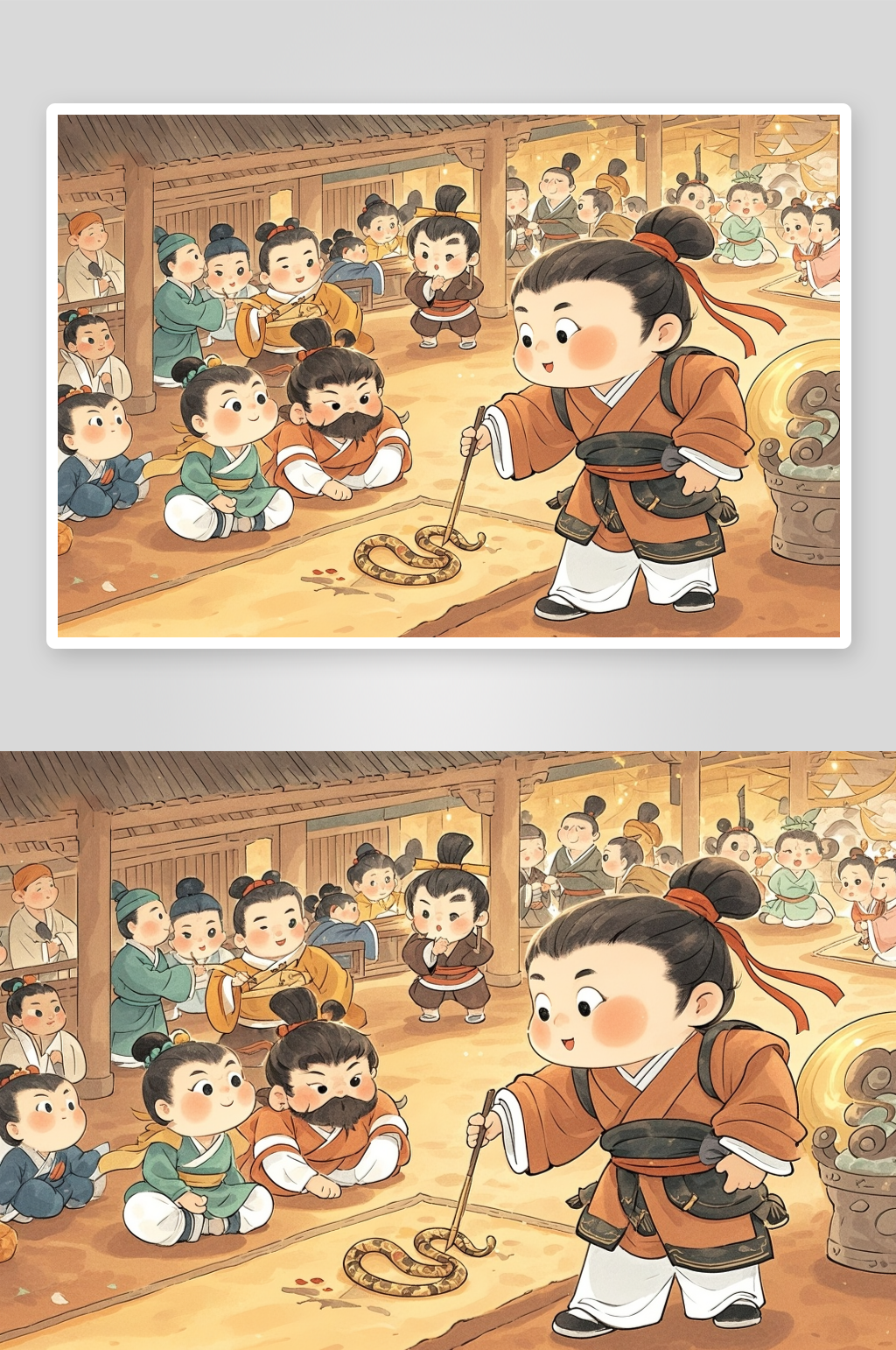 画蛇添足水墨中国传统成语故事插画素材