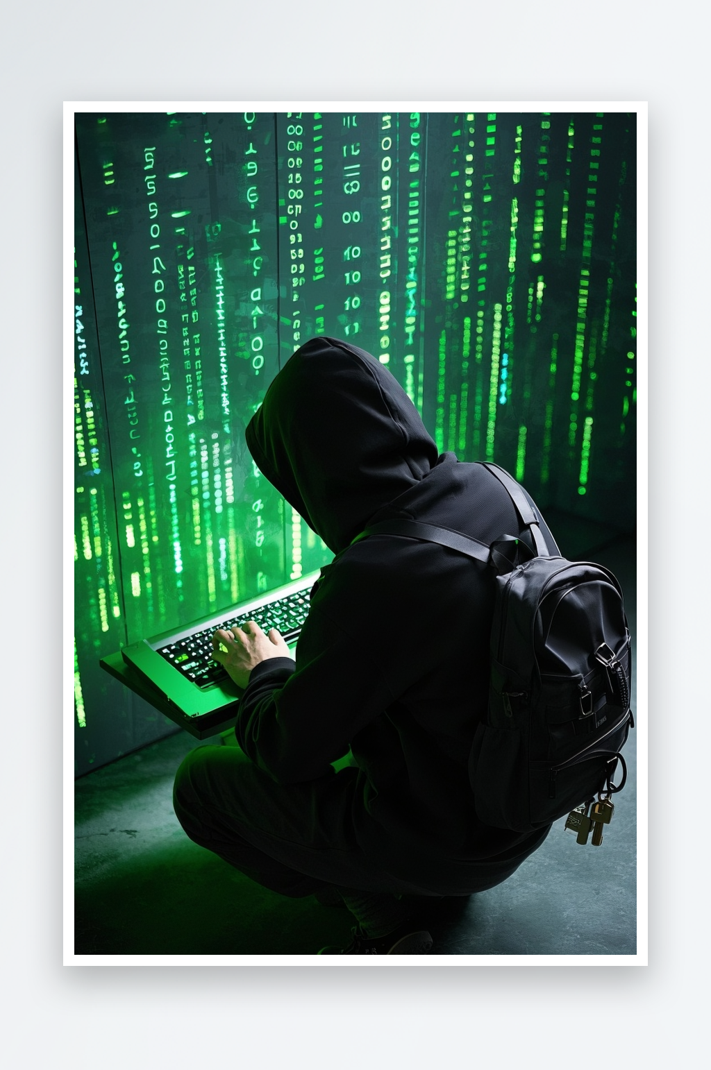 科技绿色数据黑客背影网络安全摄影图素材