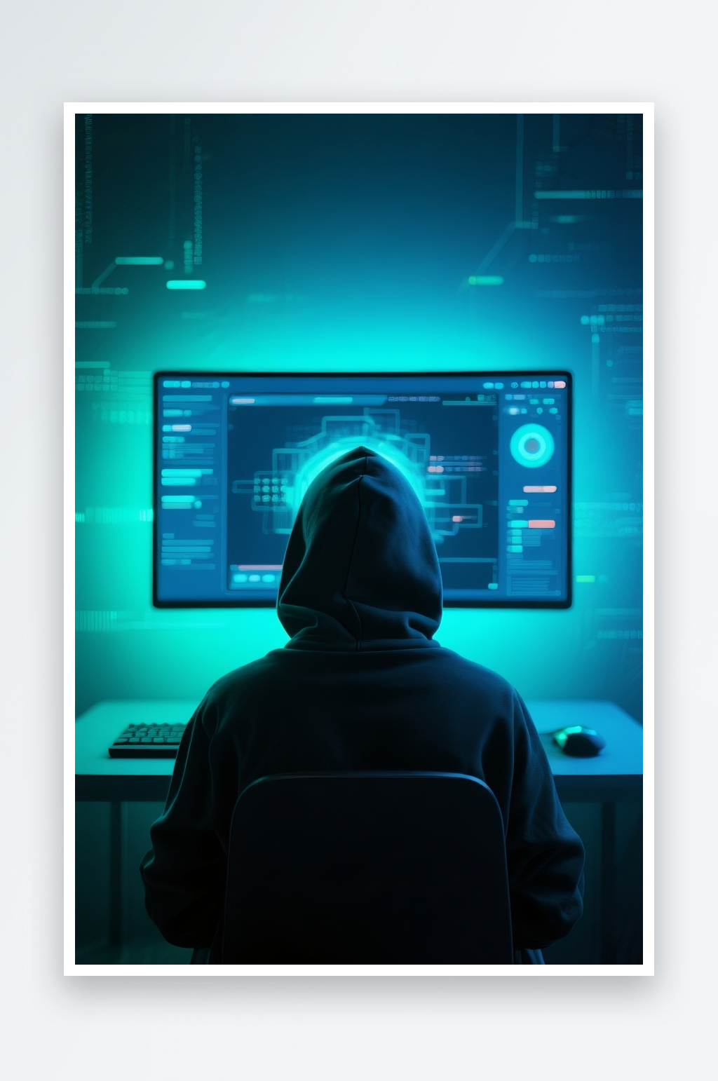 科技绿色数据黑客背影网络安全摄影图素材