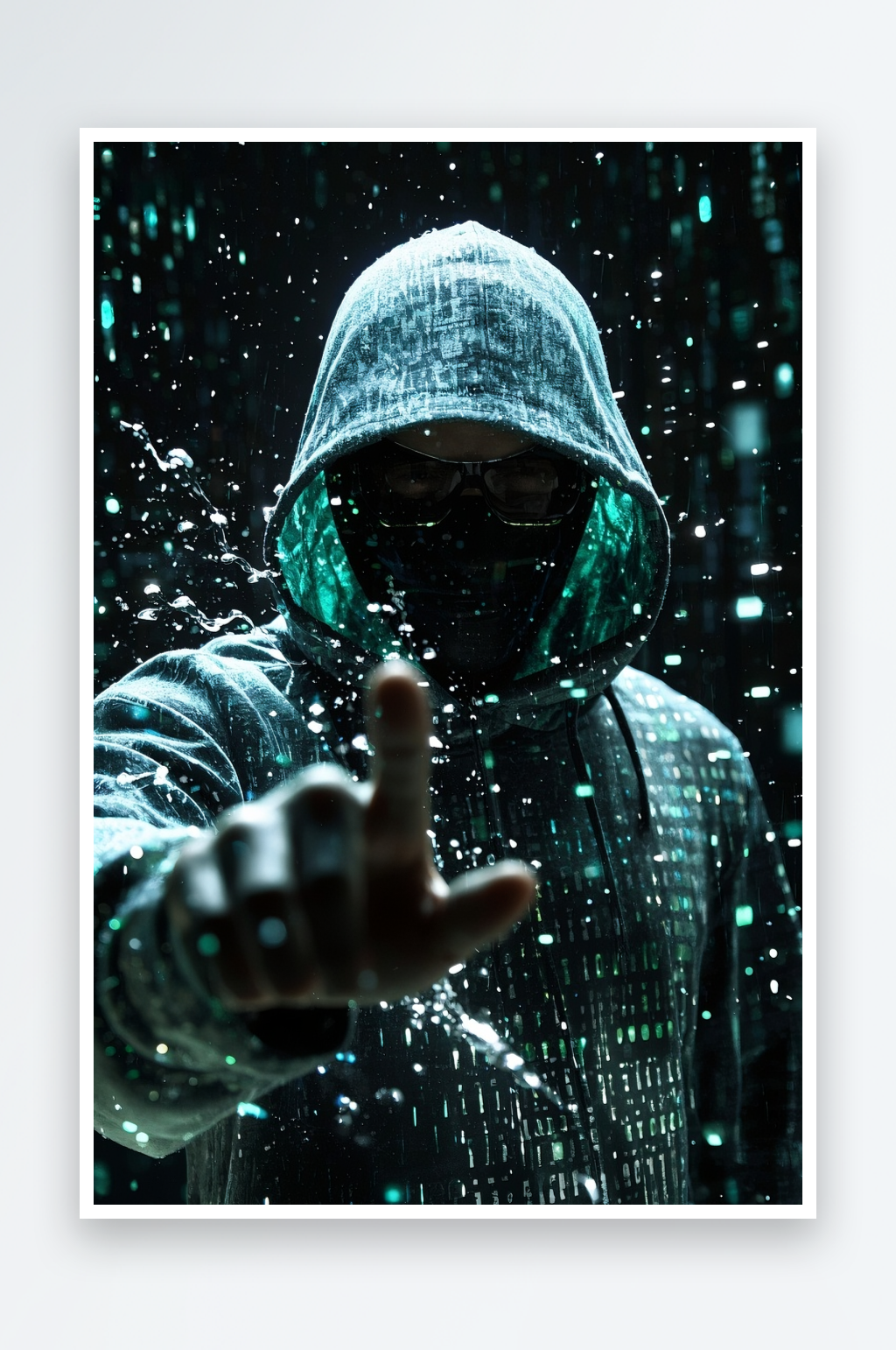 科技绿色数据黑客背影网络安全摄影图素材