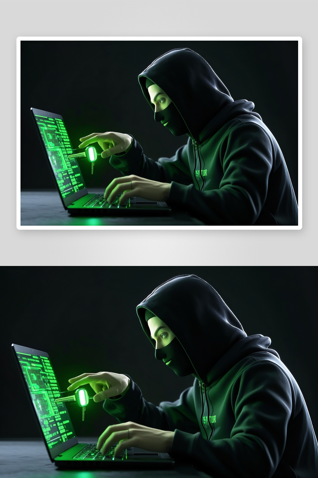 科技绿色数据信息黑客背影网络安全摄影图素材