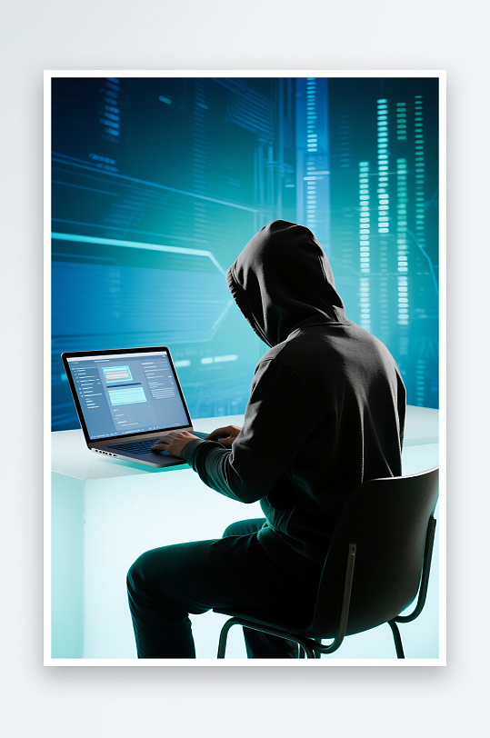 科技绿色数据信息黑客背影网络安全摄影图