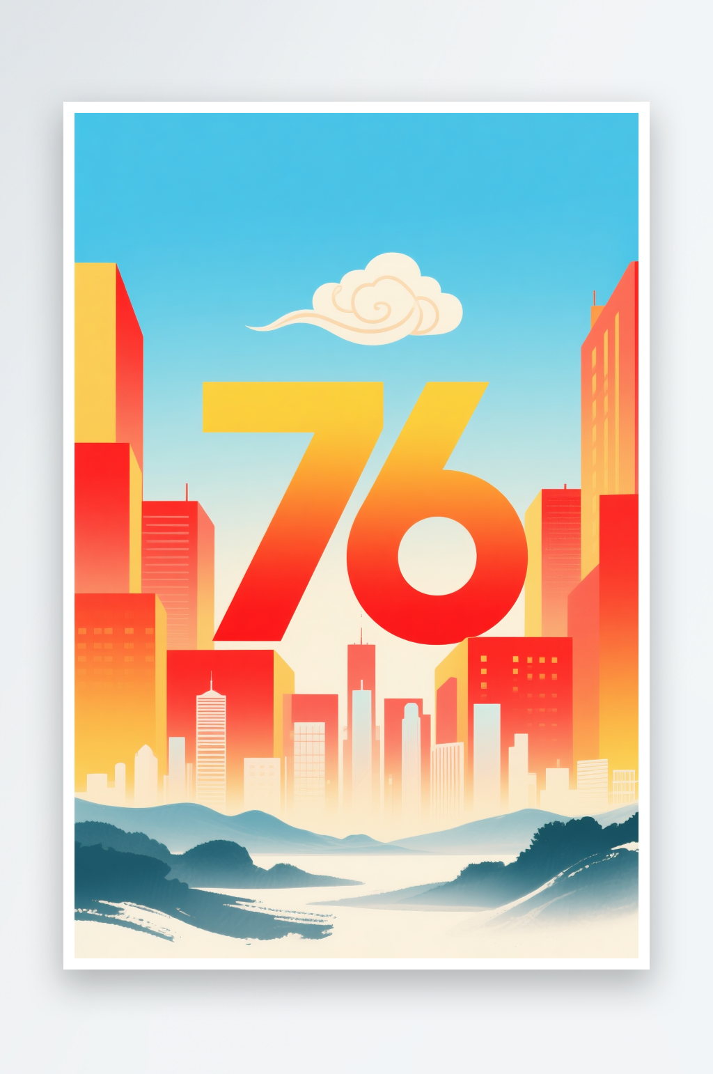扁平化建筑国庆节76周年创意背景图插画素材