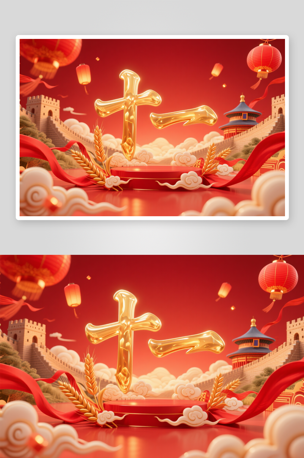 十一国庆节76周年立体模型插画场景素材