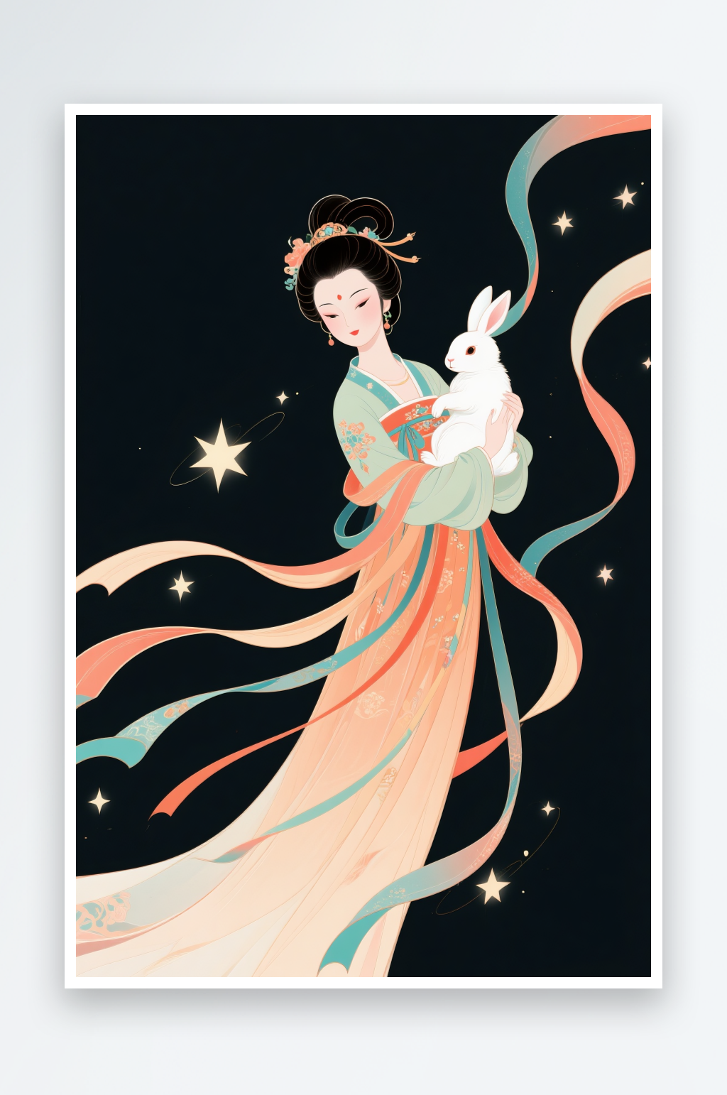 中式嫦月亮中秋节嫦娥玉兔人物插画素材