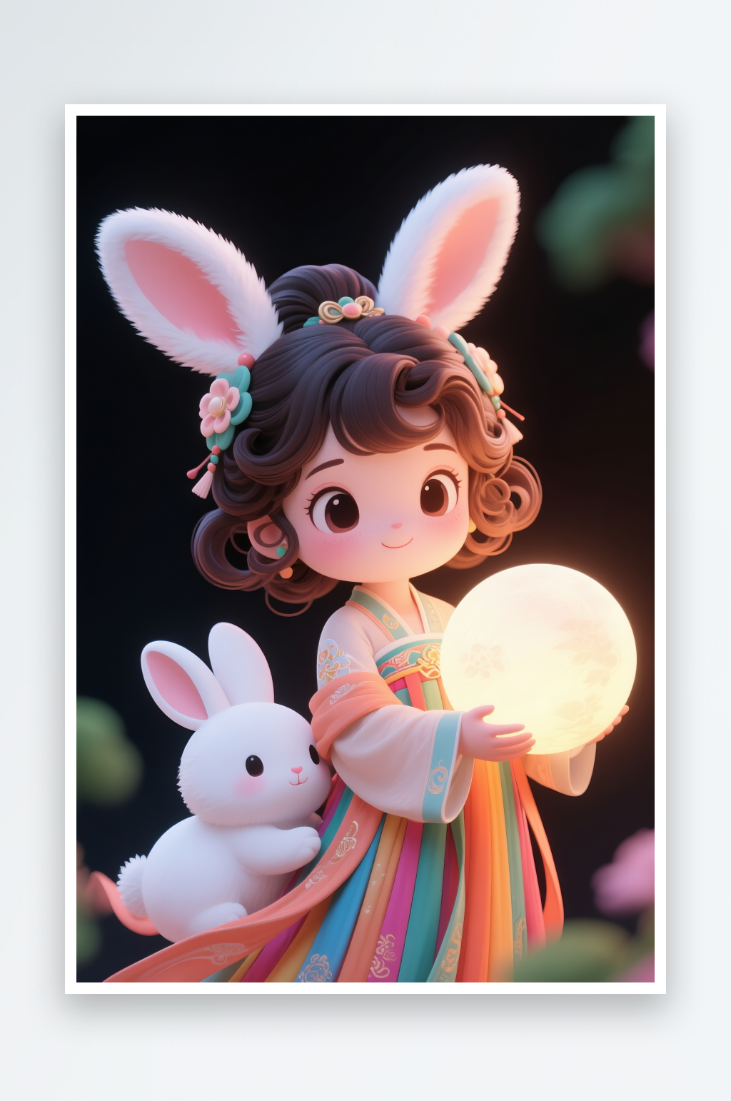 3D月亮中秋节嫦娥玉兔人物插画素材