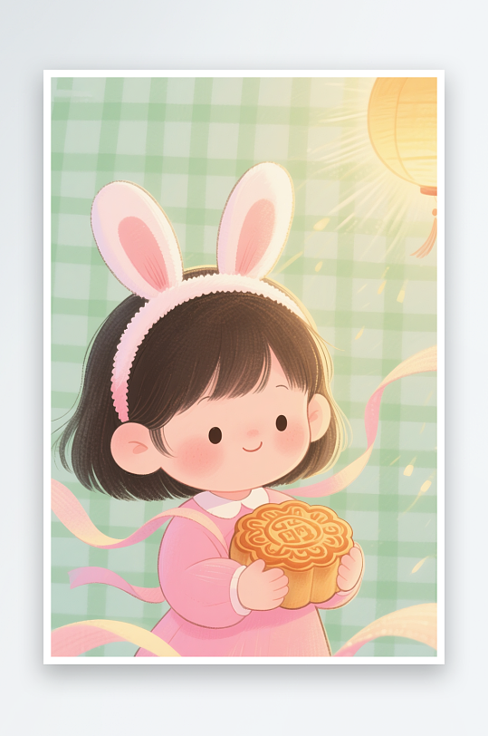 中式可爱玉兔中秋节嫦娥玉兔人物插画