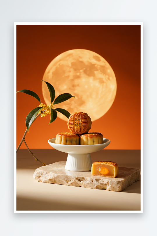 中秋节快乐咸蛋莲蓉月饼产品摄影图-众图网