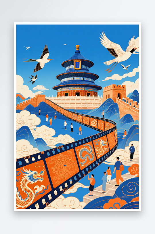 十一国庆节红色高铁人物插画素材-众图网