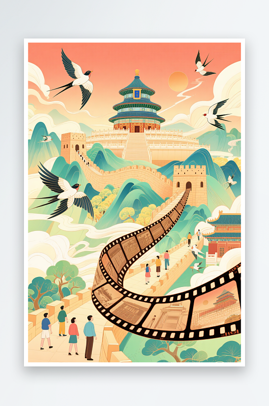 十一国庆节红色宇航员爱国旅游人物插画素材-众图网