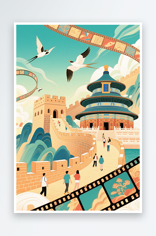 十一国庆节红色宇航员爱国旅游人物插画素材-众图网