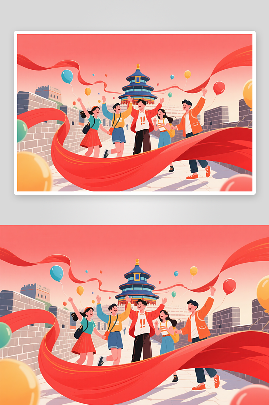 欢庆十一国庆节宇航员爱国旅游人物插画素材-众图网