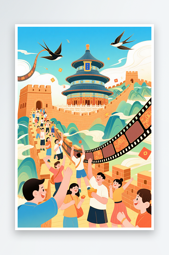 欢庆十一国庆节宇航员爱国旅游人物插画素材-众图网