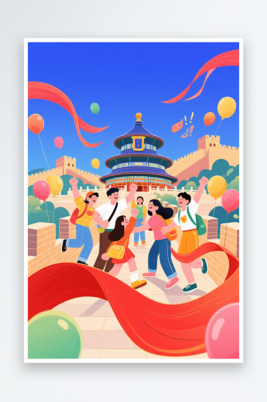 欢庆十一国庆节宇航员爱国旅游人物插画素材-众图网