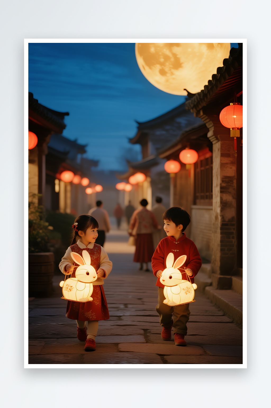 汉服逛花灯中秋节阖家团圆人物摄影图素材