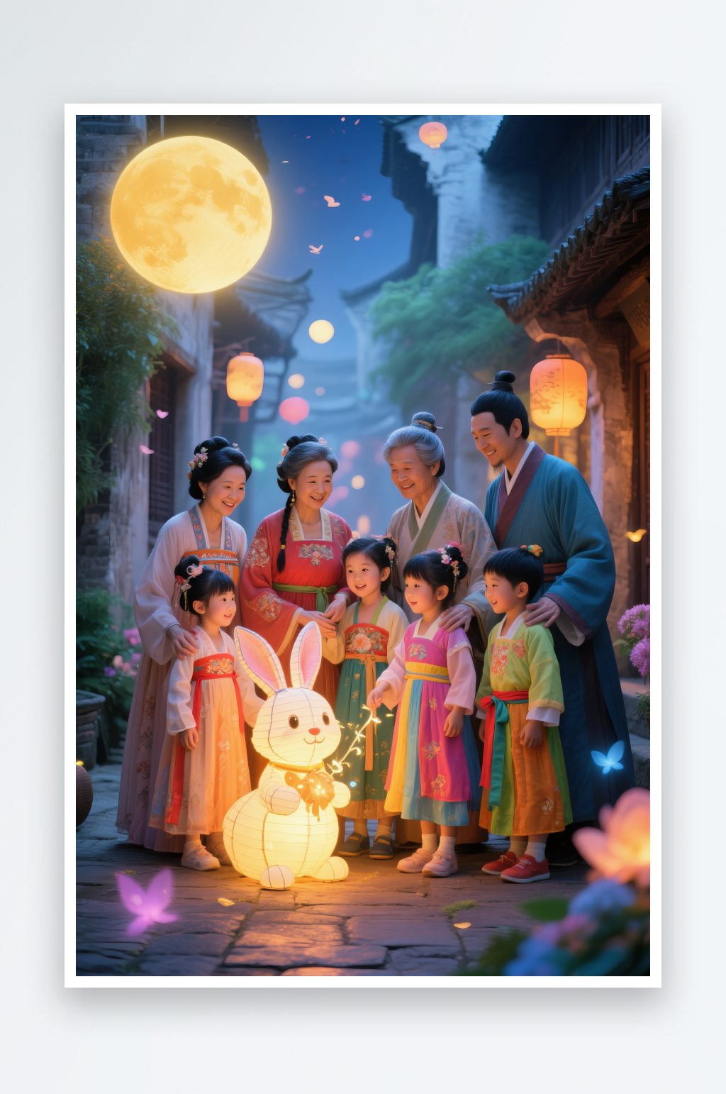 古风汉服逛花灯中秋节阖家团圆人物摄影图素材