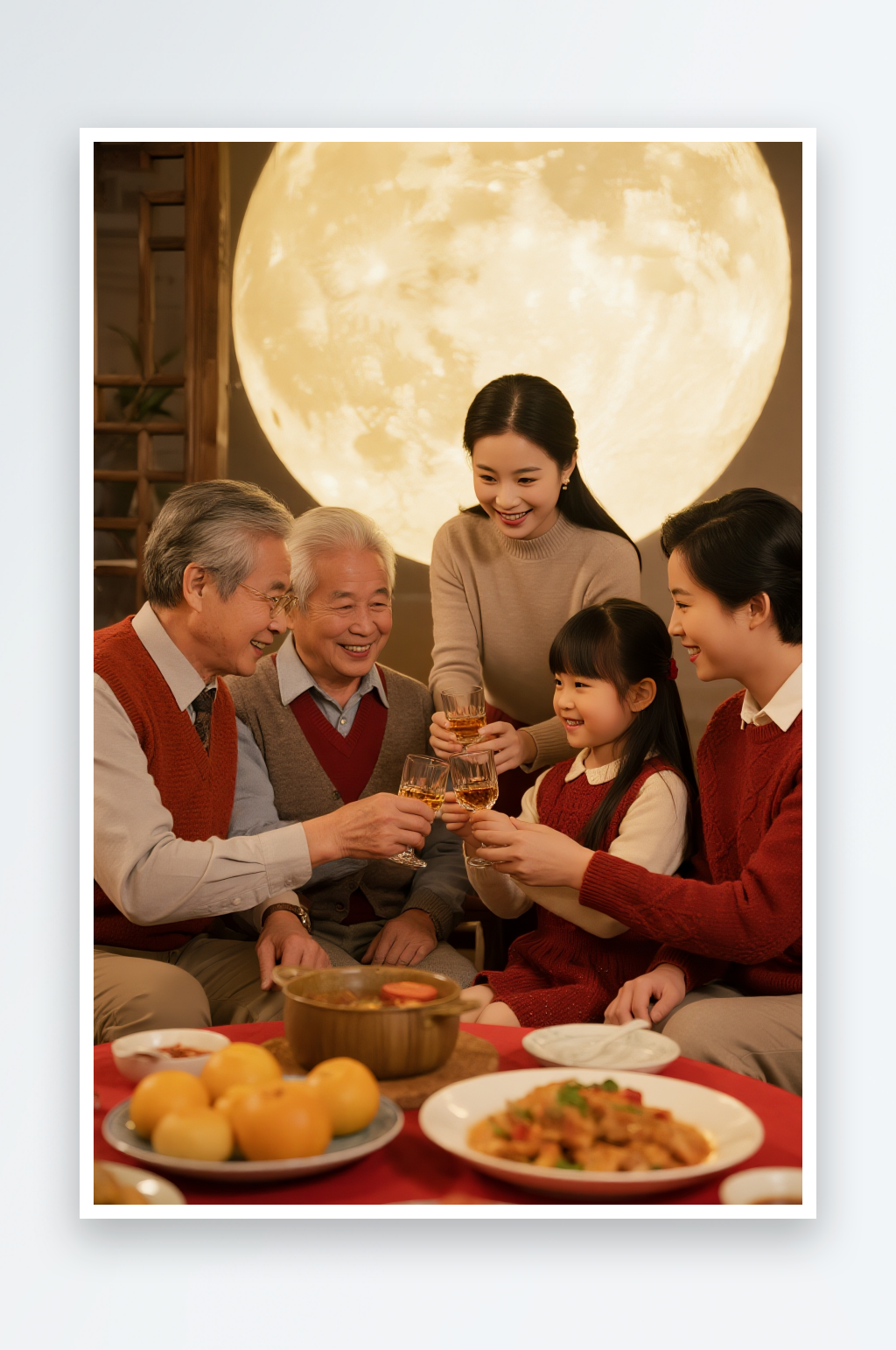 一家人温馨团聚中秋节阖家团圆人物摄影图素材