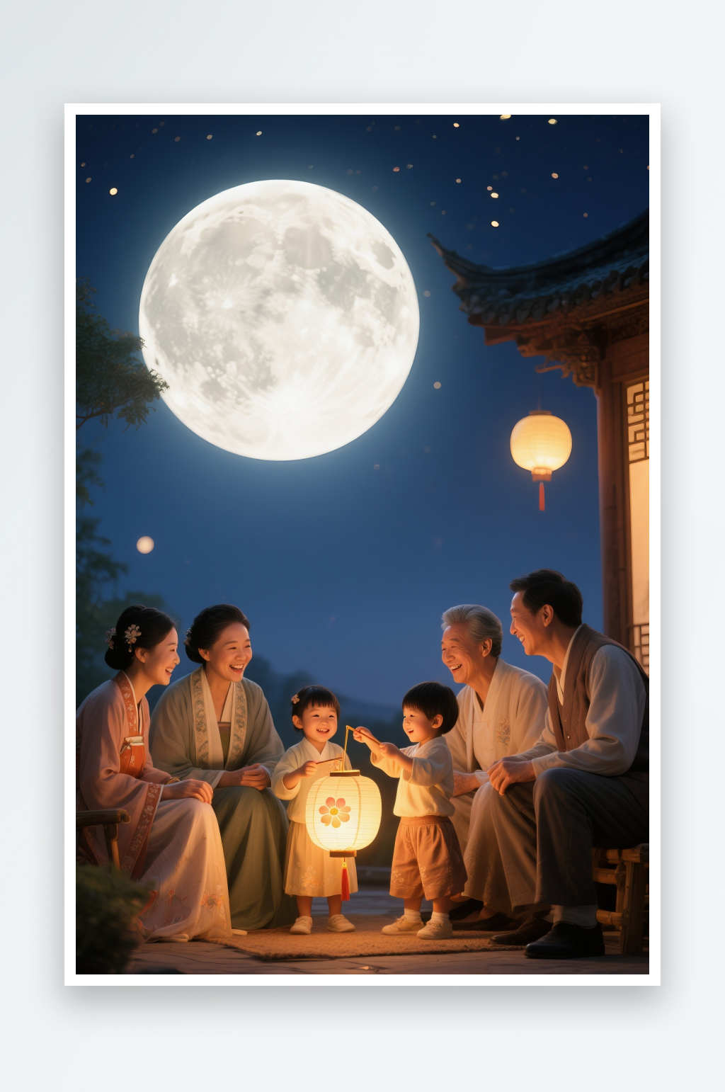 汉服逛花灯中秋节阖家团圆人物摄影图素材