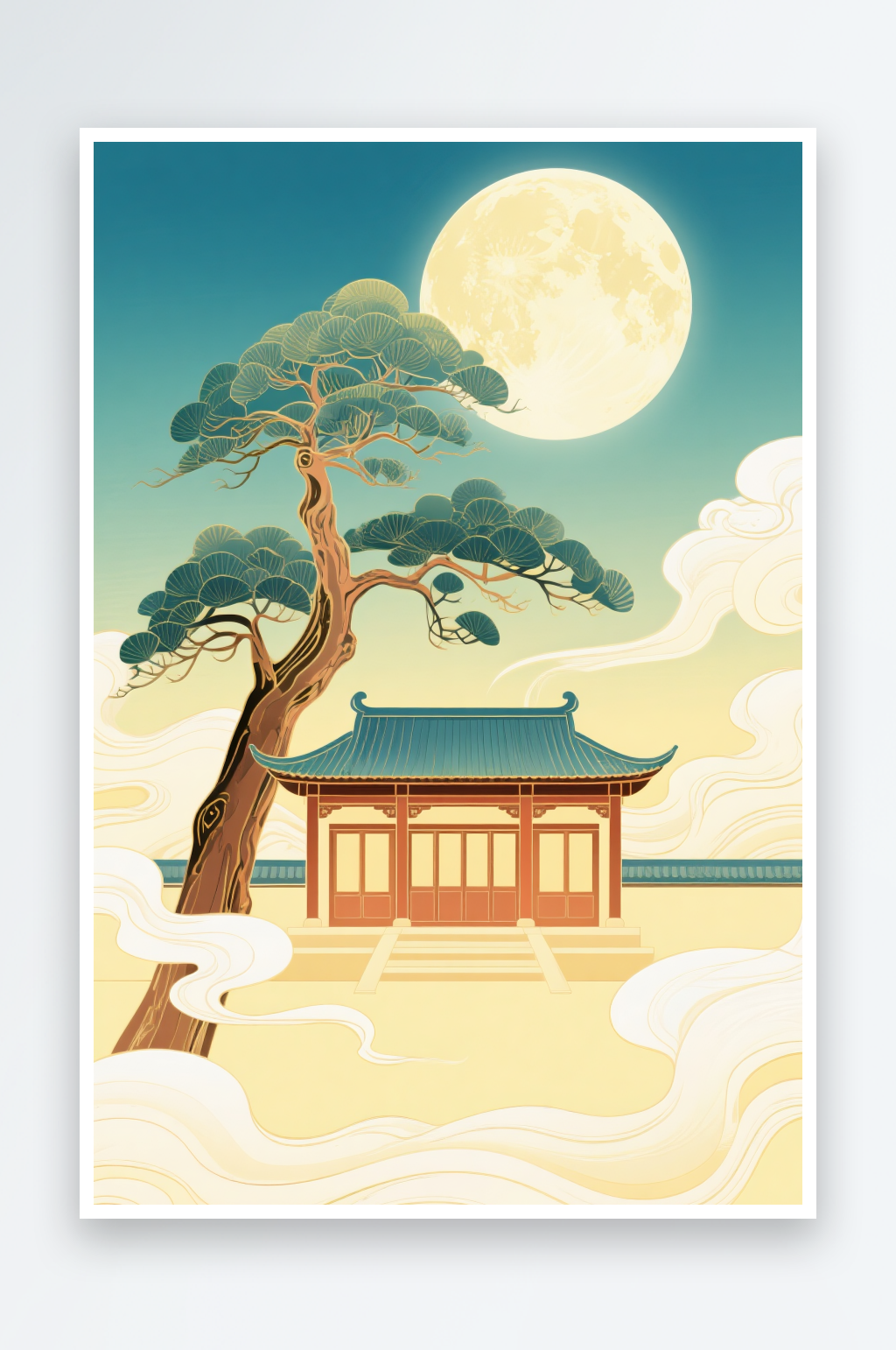 创意玉兔月亮中秋节中式美学意境插画素材