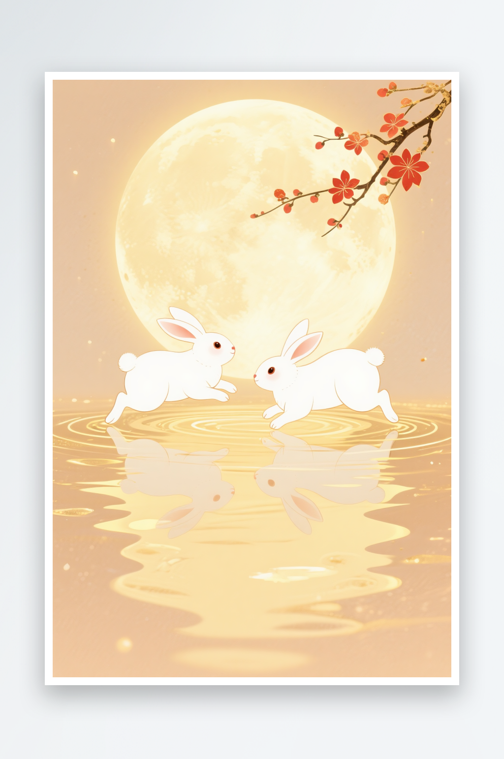 创意玉兔月亮中秋节中式美学意境插画素材