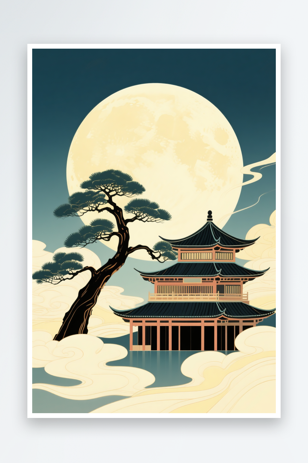 创意玉兔月亮中秋节中式美学意境插画素材