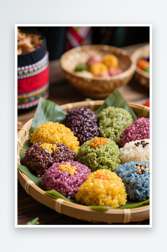 广西壮族三月三美食滋润柔五色糯米饭图片-众图网