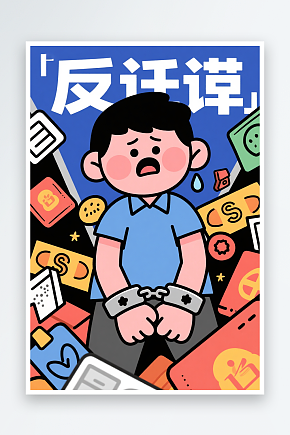 卡通全民反诈预防电信诈骗人物插画素材下载-众图网
