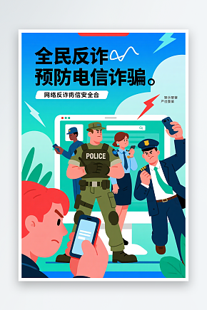 卡通全民反诈预防电信诈骗人物插画素材下载-众图网