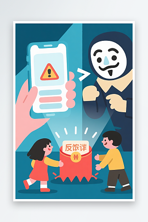 卡通全民反诈预防电信诈骗人物插画素材下载-众图网
