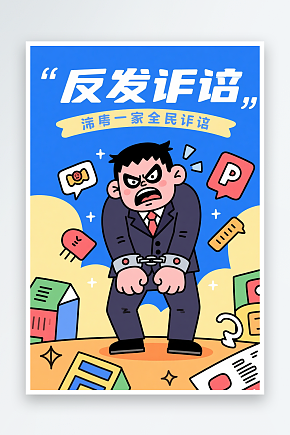 卡通防诈宣传全民反诈预防电信诈骗人物插画素材下载-众图网