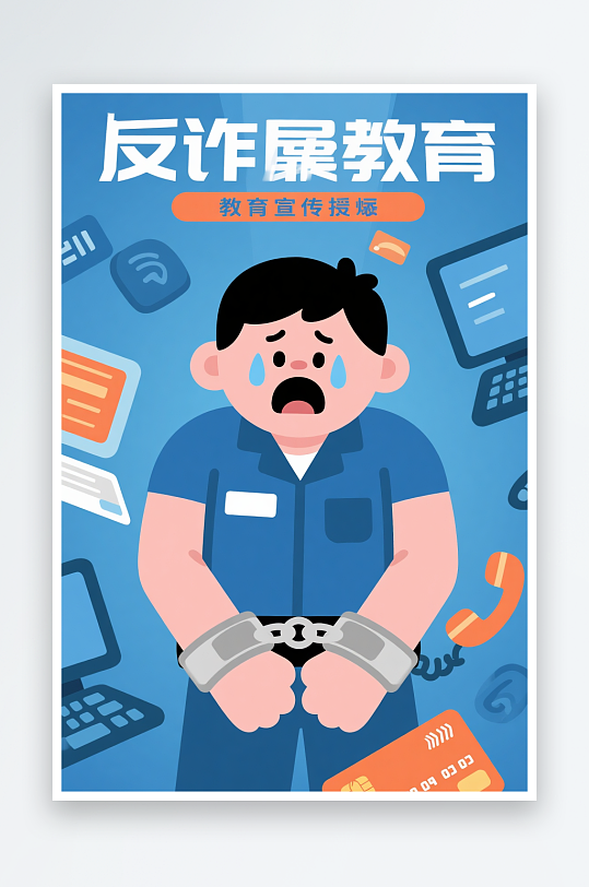 卡通防诈宣传全民反诈预防电信诈骗人物插画-众图网