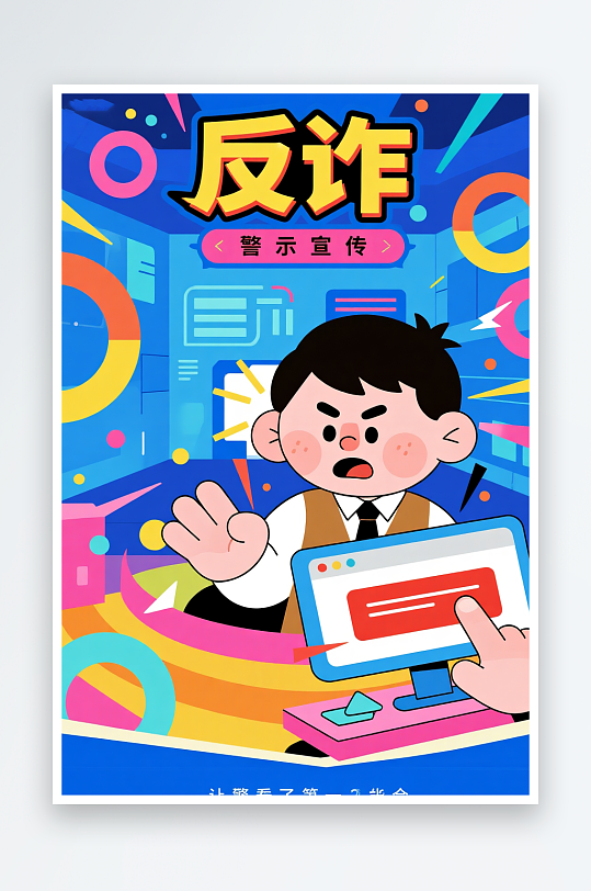 卡通防诈宣传全民反诈预防电信诈骗人物插画-众图网