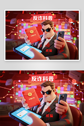 卡通网络安全全民反诈预防电信诈骗人物插画素材下载-众图网