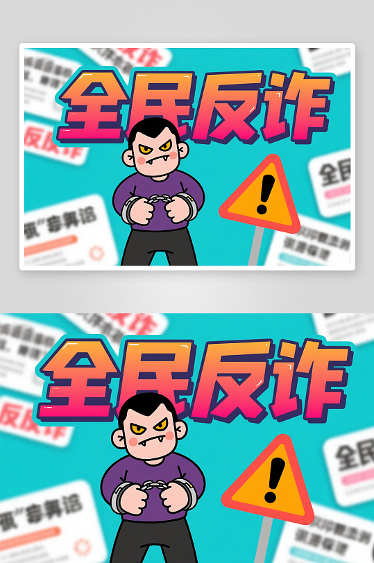 卡通网络安全全民反诈预防电信诈骗人物插画-众图网