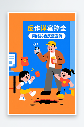 卡通网络安全全民反诈预防电信诈骗人物插画素材下载-众图网